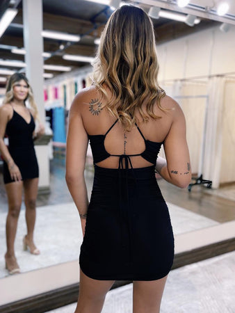 Black Lace-up Back Bodycon Short Homecoming Dress