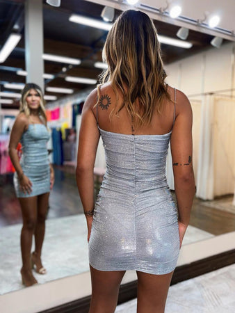 Sparkly Silver Bodycon Short Homecoming Dress