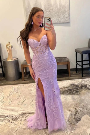 Stunning Mermaid Sweetheart Long Lace Prom Dress with Slit