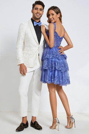 Men's White Jacquard Shawl Lapel 2-Piece Prom Suits
