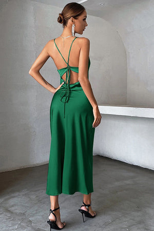 Dark Green Sheath Lace-up Back Long Cocktail Dress
