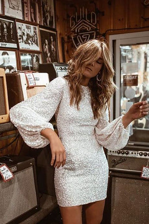 Sparkly Sequin Long Sleeves Short Tight Cocktail Party Dress