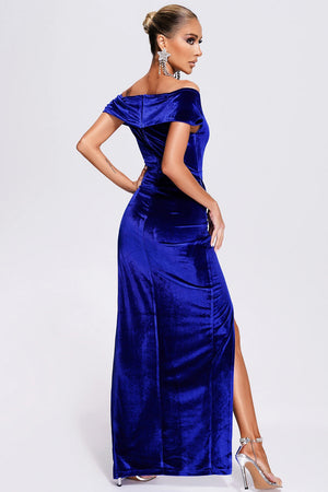 Royal Blue Off The Shoulder Long Formal Party Dress With Split