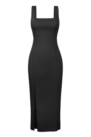 Simple Square Neck Knee Length Cocktail Party Dress With Split