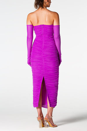 Purple Sweetheart Long Tight Cocktail Dress With Detachable Sleeves