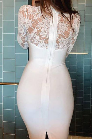 Sexy Bodycon Long Lace Sleeves Knee Length Cocktail Dress
