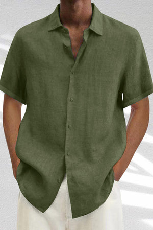 Men's Grey Linen Short Sleeve Button Down Shirt
