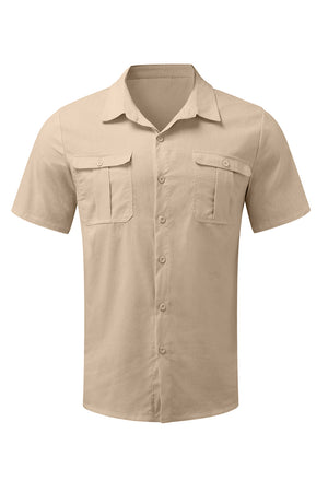 Men's Apricot Short Sleeve Button Down Shirt With Chest Pockets
