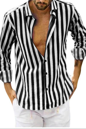 Men's Stripes Button Down Long Sleeve Casual Shirt