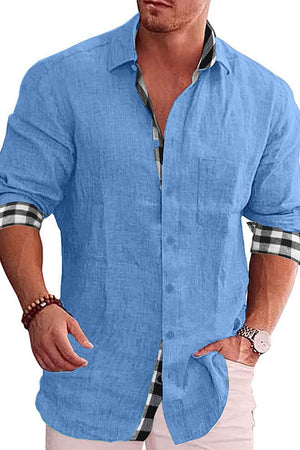 Men's Plaid Patchwork Long Sleeve Button Down Shirt