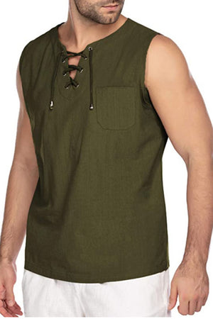 Men's Army Green Lace-up Casual Vest