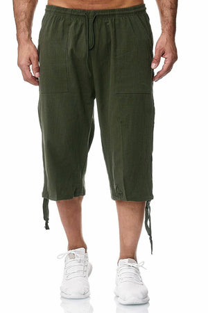 Men's Army Green Relaxed Fit Elastic Waist Cropped Pants