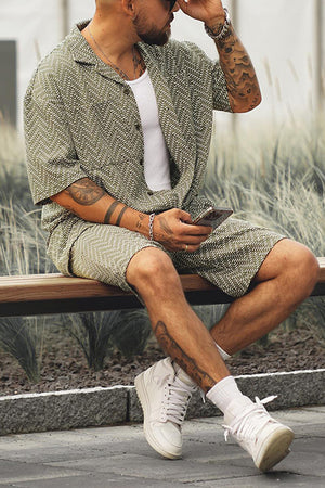 Men's Green Geometric Casual Summer Suits