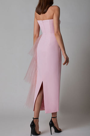 Pink Sweetheart Tulle Long Cocktail Dress With Back Slit