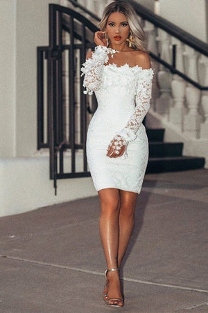 White Off the Shoulder Lace Bodycon Short Cocktail Dress