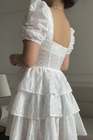 A-Line White Square Neck Short Homecoming Dress