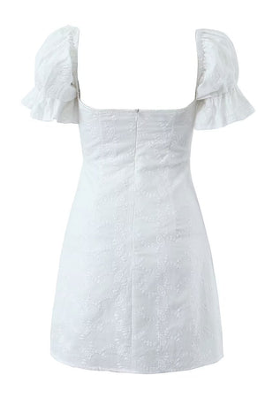 White Sheath Puff Sleeves Short Cocktail Dress