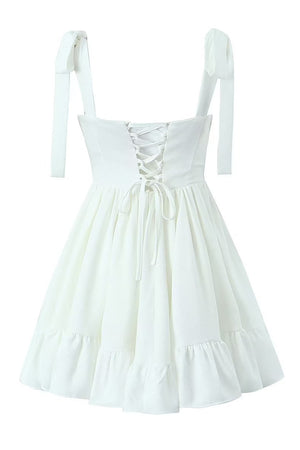 White Tie Straps A-Line Short Homecoming Dress With Lace-up Back
