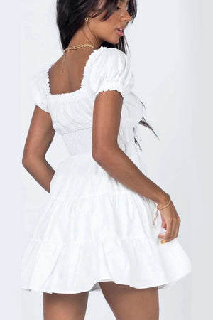 White Short Sleeves A-Line Homecoming Dress