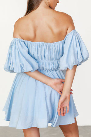 Blue Off the Shoulder A-Line Homecoming Dress