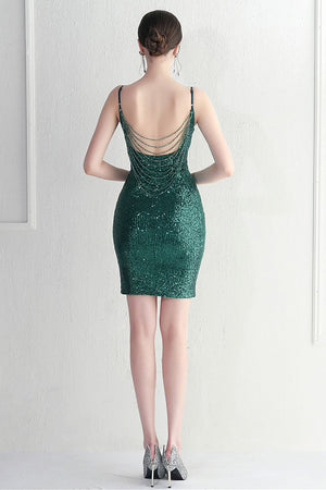 Sparkly Sequin Dark Green Spaghetti Straps Homecoming Dress