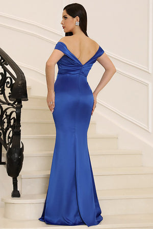 Off the Shoulder Royal Blue Mermaid Long Prom Dress