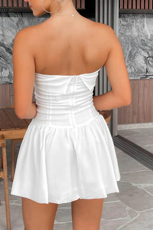 Short Simple A-Line Strapless Pleaded White Graduation Dress
