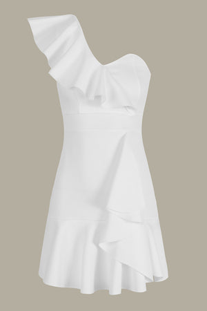 Short Bodycon One Shoulder White Graduation Dress With Ruffle