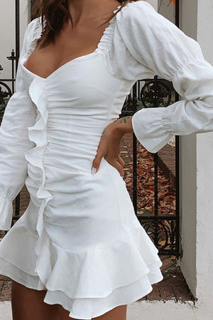 Bodycon Long Sleeves Off The Shoulder White Graduation Dress With Ruffles