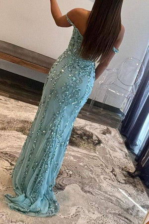 Stunning Off The Shoulder Long Glitter Sequin Mermaid Prom Dress With Split