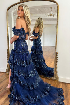 Stunning Off The Shoulder Long Mermaid Glitter Prom Dress With Appliques