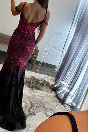 Stylish Mermaid Off The Shoulder Long Beaded Prom Dress With Split