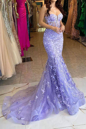 Gorgeous Mermaid Sweetheart Sweep Train Prom Dress with Embroidery