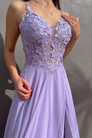 Beautiful A-Line Spaghetti Straps Lace Top Long Satin Prom Dress