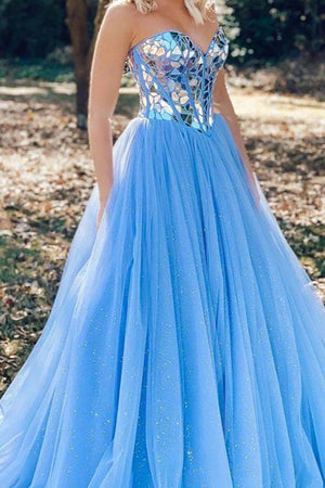 Stunning A-Line Off The Shoulder Mirror Top Long Tulle Prom Dress