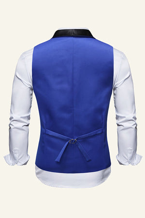Royal Blue Shawl Lapel Two Buttons Men's Dress Vest With Belt Back