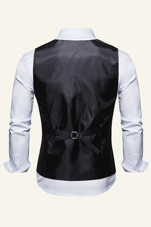 Navy Floral Printed Belt Back Men's Dress Vest With Free Pocket Square and Tie
