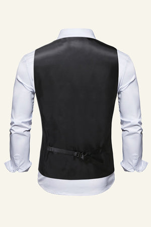 Golden Jacquard Belt Back Men's Dress Vest With Free Pocket Square and Tie