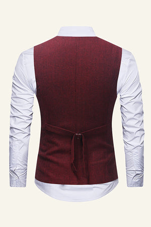 Burgundy Solid Men's Dress Vest With Belt Back