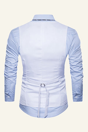 White Solid Single Breasted Men's Dress Vest With Belt Back