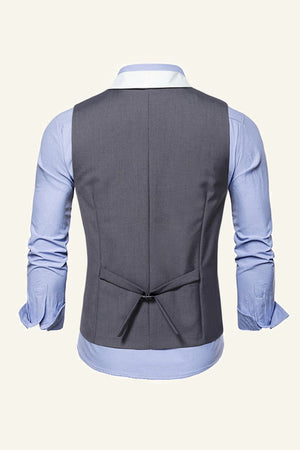 Grey Shawl Lapel Double Breasted Men's Dress Vest With Belt Back