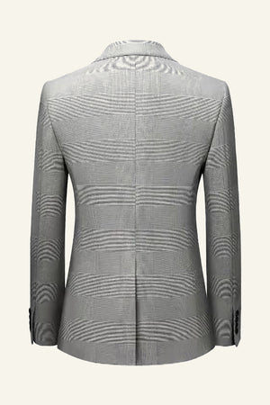 Grey Plaid Peaked Lapel Vested 3 Piece Men's Suit