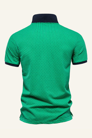 Green Polka Dots Cotton Short Sleeves Polo Shirt