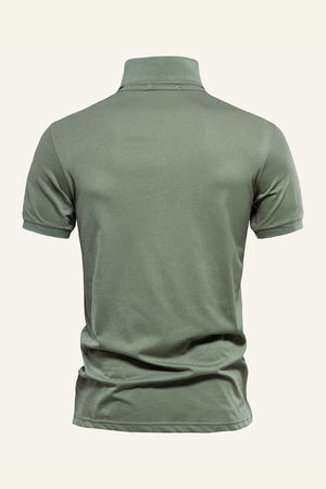 Grey Green Cotton Short Sleeves Polo Shirt