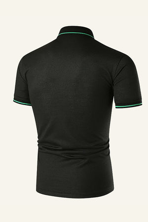 Black and Green Patchwork Casual Polo Shirt