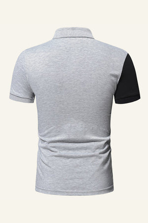 Grey and Black Patchwork Casual Polo Shirt