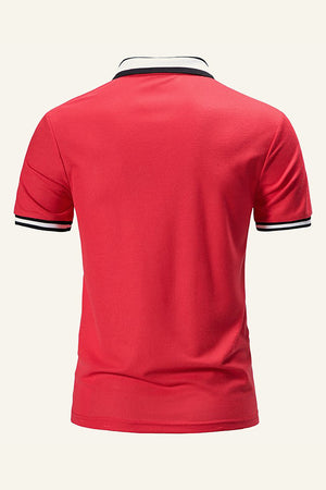 Red Embroidery Short Sleeves Casual Polo Shirt