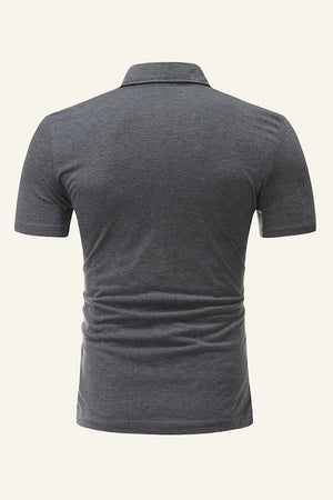 Grey Patchwork Cotton Short-sleeve Casual Polo Shirt