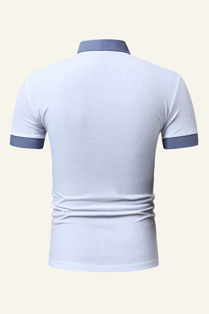 White Patchwork Cotton Short-sleeve Casual Polo Shirt