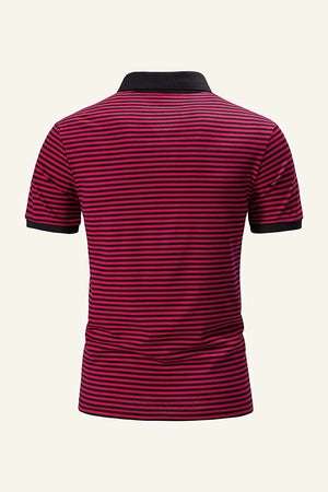 Burgundy Stripes Cotton Short-sleeve Casual Polo Shirt
